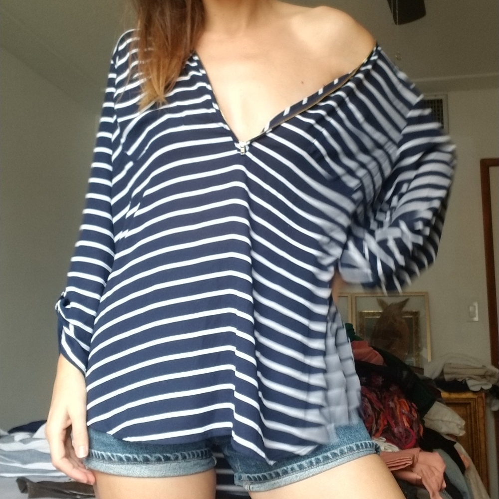 White and blue stripes summer top